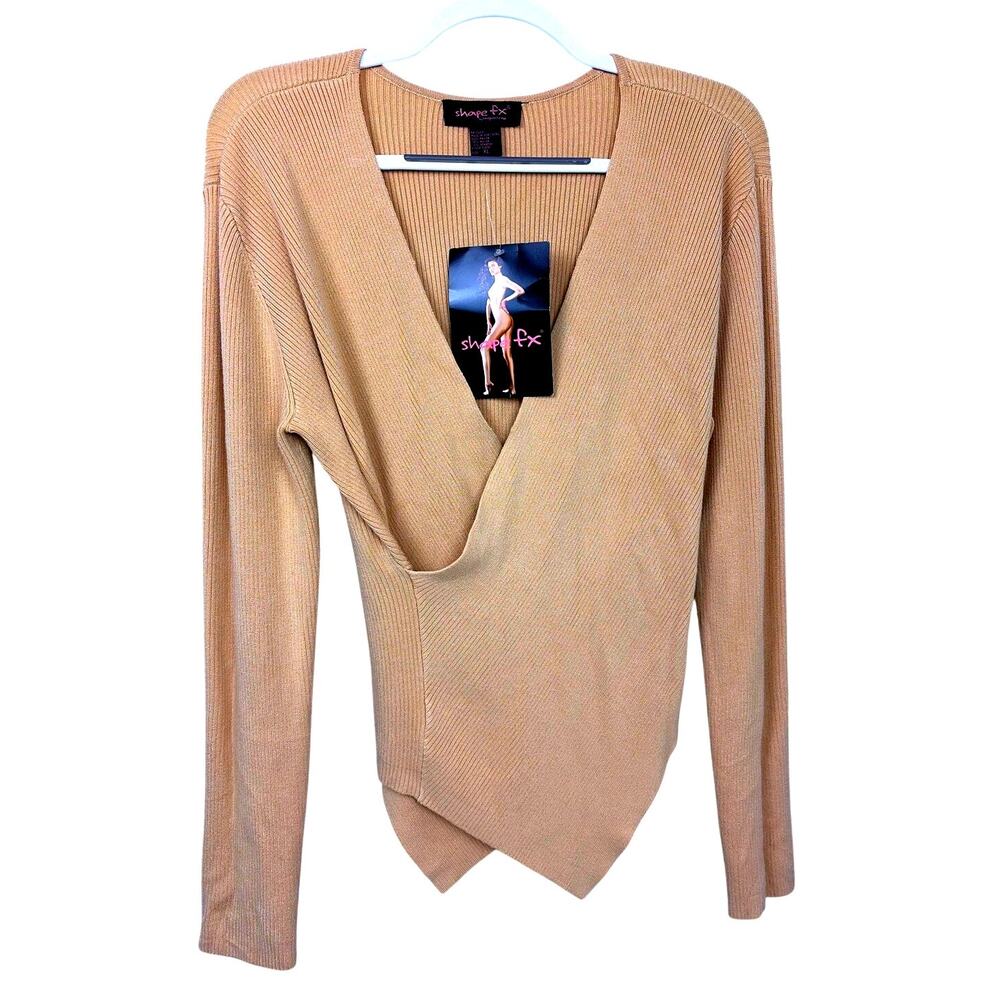 Shape FX By Newport News Y2K Ribbed Long Sleeve Faux  Wrap Shapewear Sweater XL